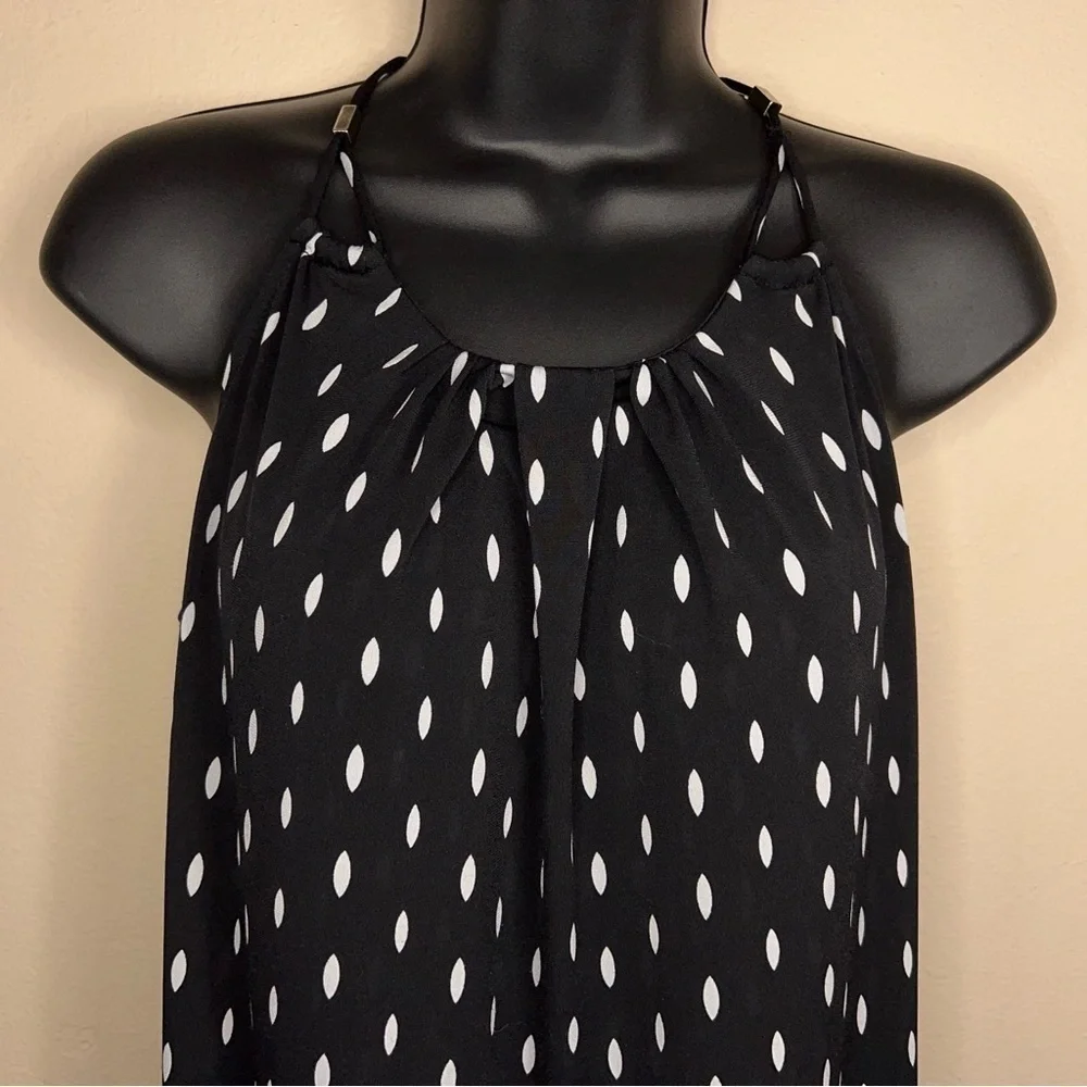 MEDIUM WORTHINGTON BLACK WHITE DOT PRINT SLEEVELESS BLOUSE STRETCH RETRO